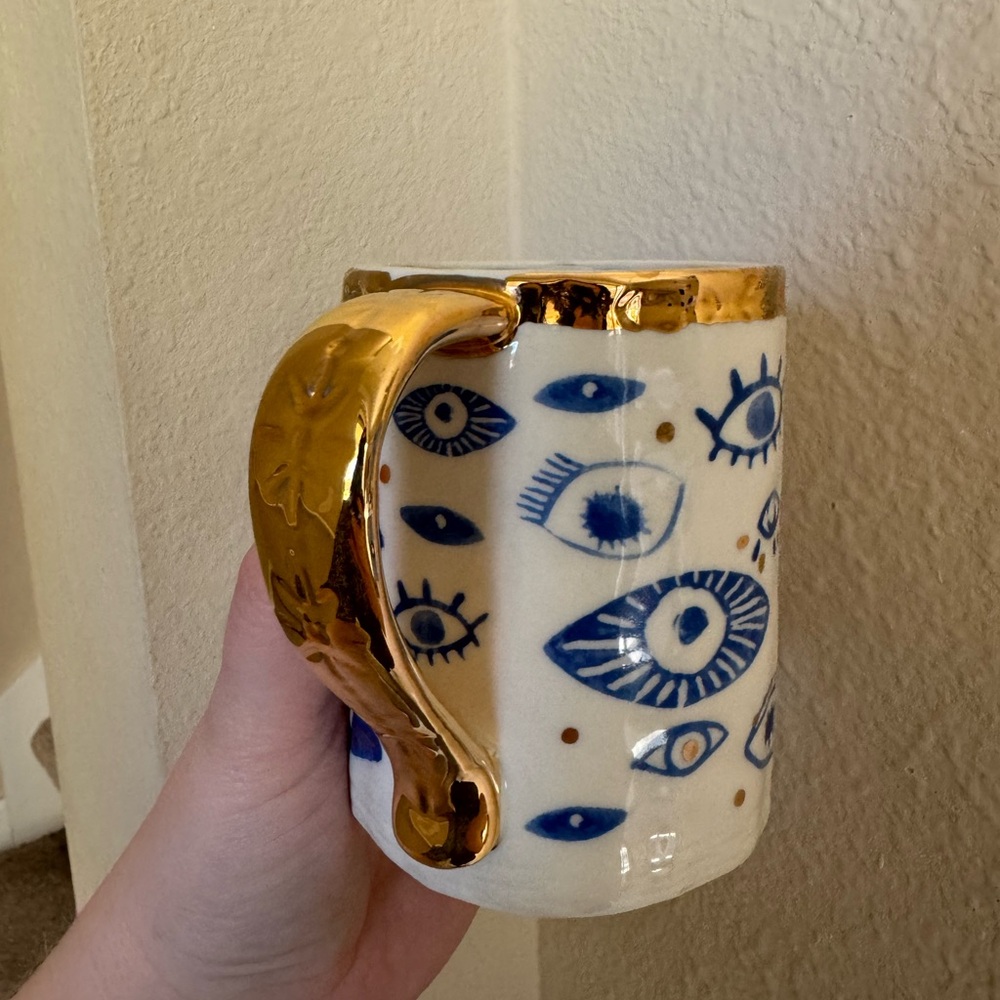 Anthropologie Eye Print Mug with Gold Handle